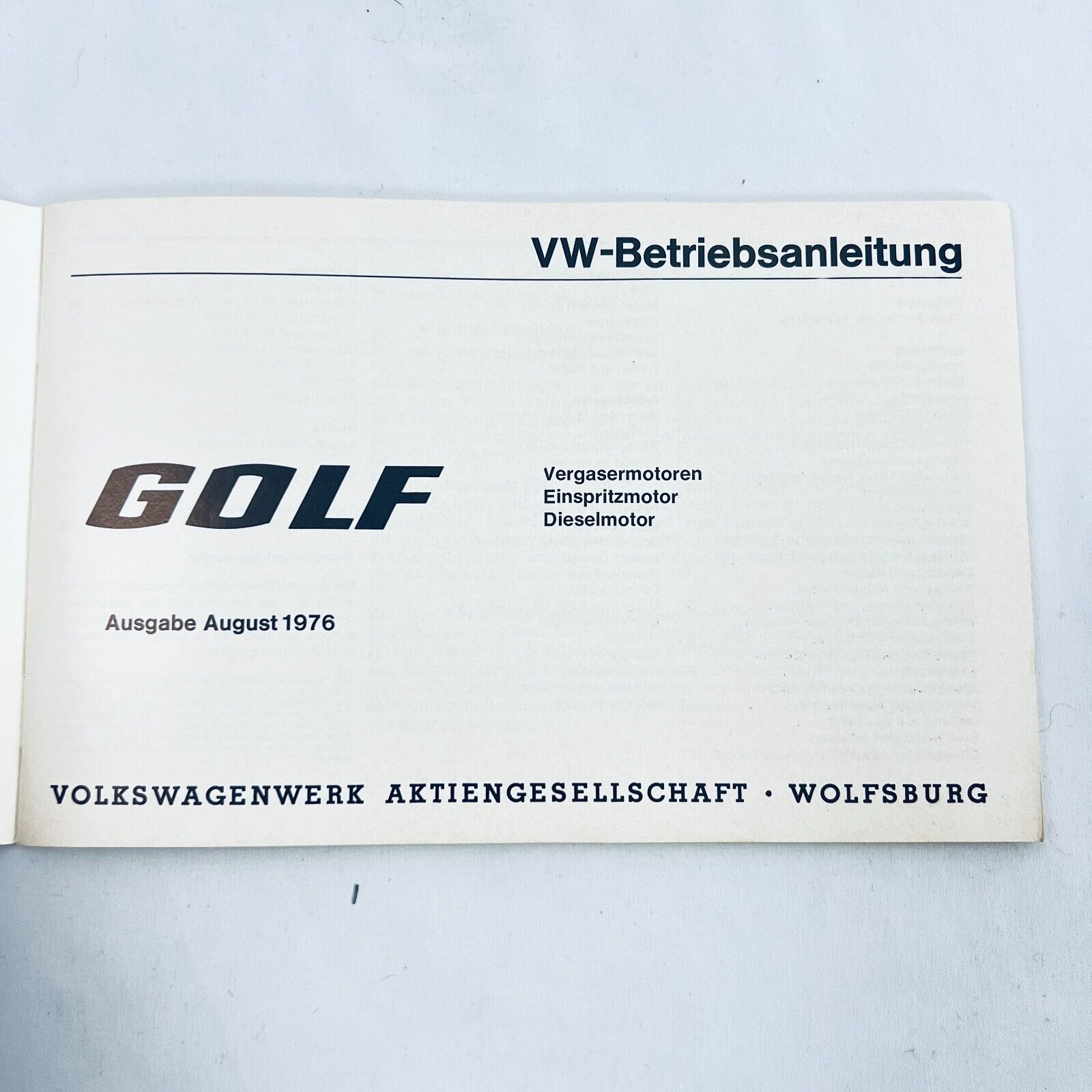 Volkswagen VW Golf Betriebsanleitung Deutsch 1976 Vergasermotor Dieselmotor