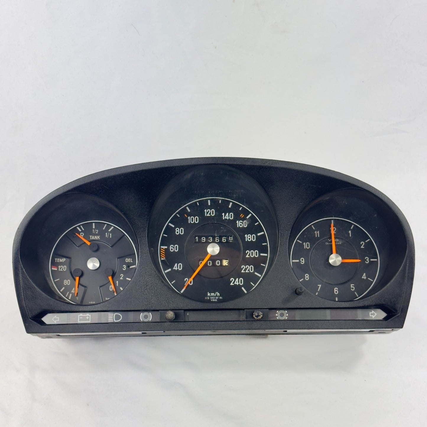 Mercedes W116 W107 Tacho Kombiinstrument Uhr Tankanzeige 240kmh VDO 10754207010