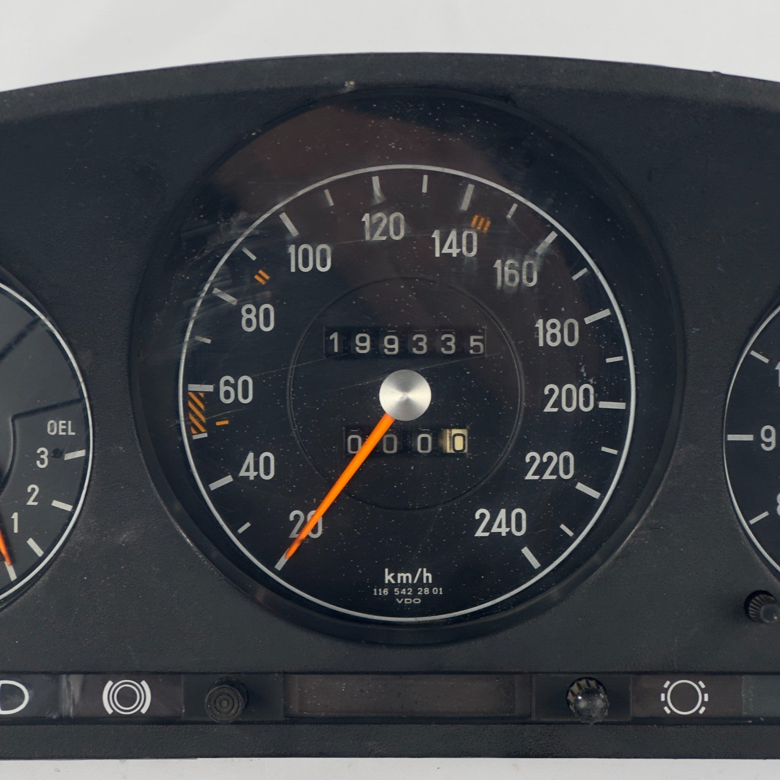 Mercedes W116 W107 Tacho Kombiinstrument Uhr Tankanzeige 240kmh VDO 11654228012