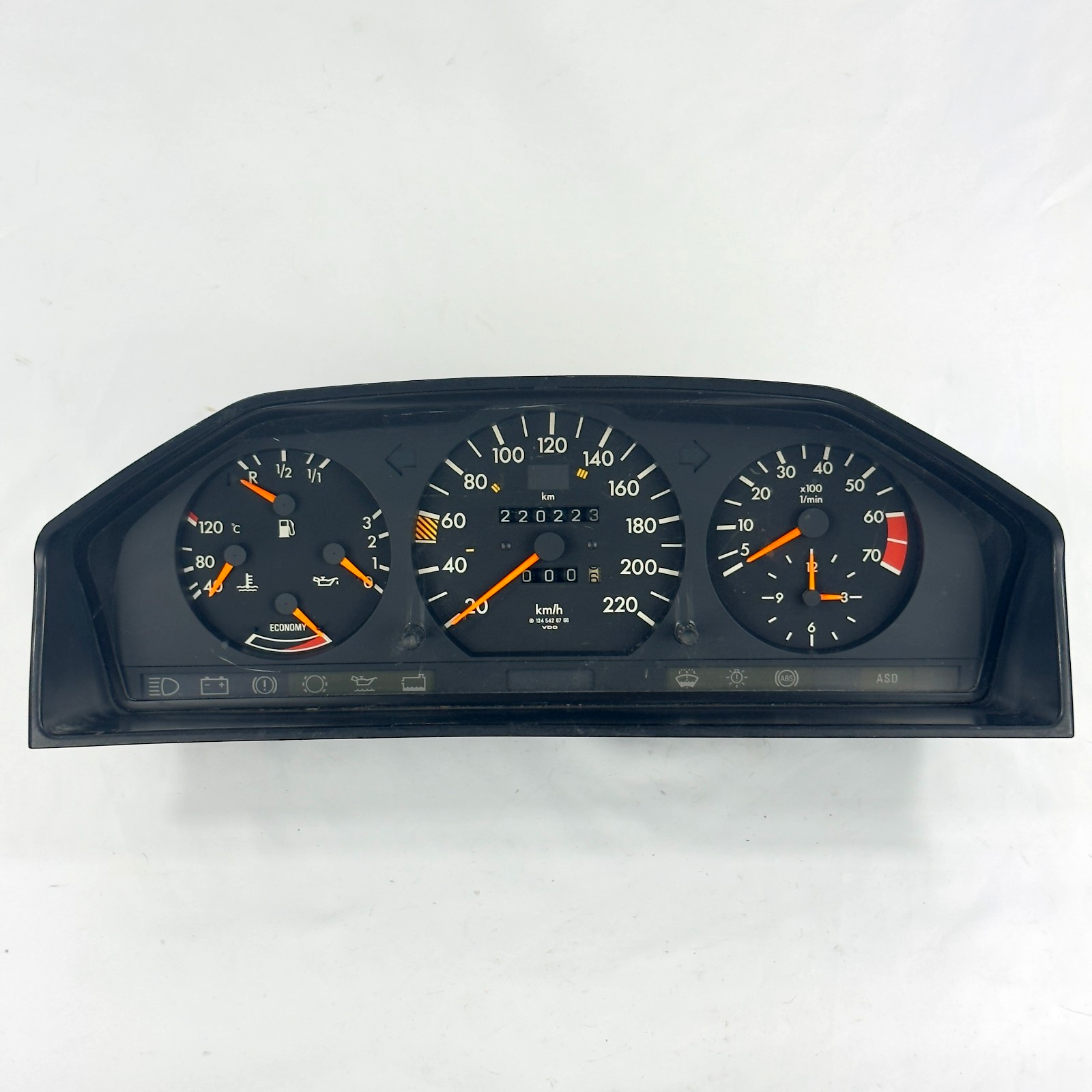 Mercedes W124 200E 230TE Tacho Kombiinstrument 220kmh ASD 4Gang A12454287660
