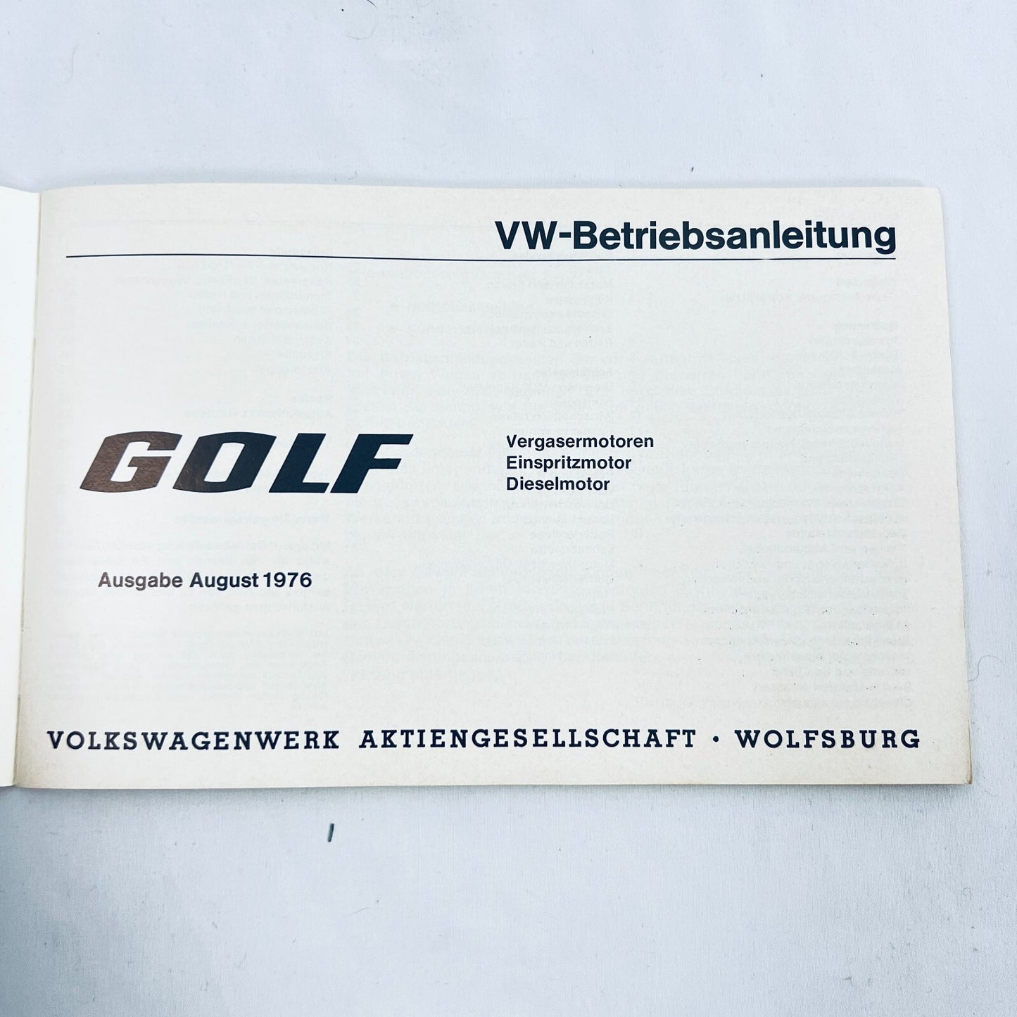 Volkswagen VW Golf Betriebsanleitung Deutsch 1976 Vergasermotor Dieselmotor – Bild 2