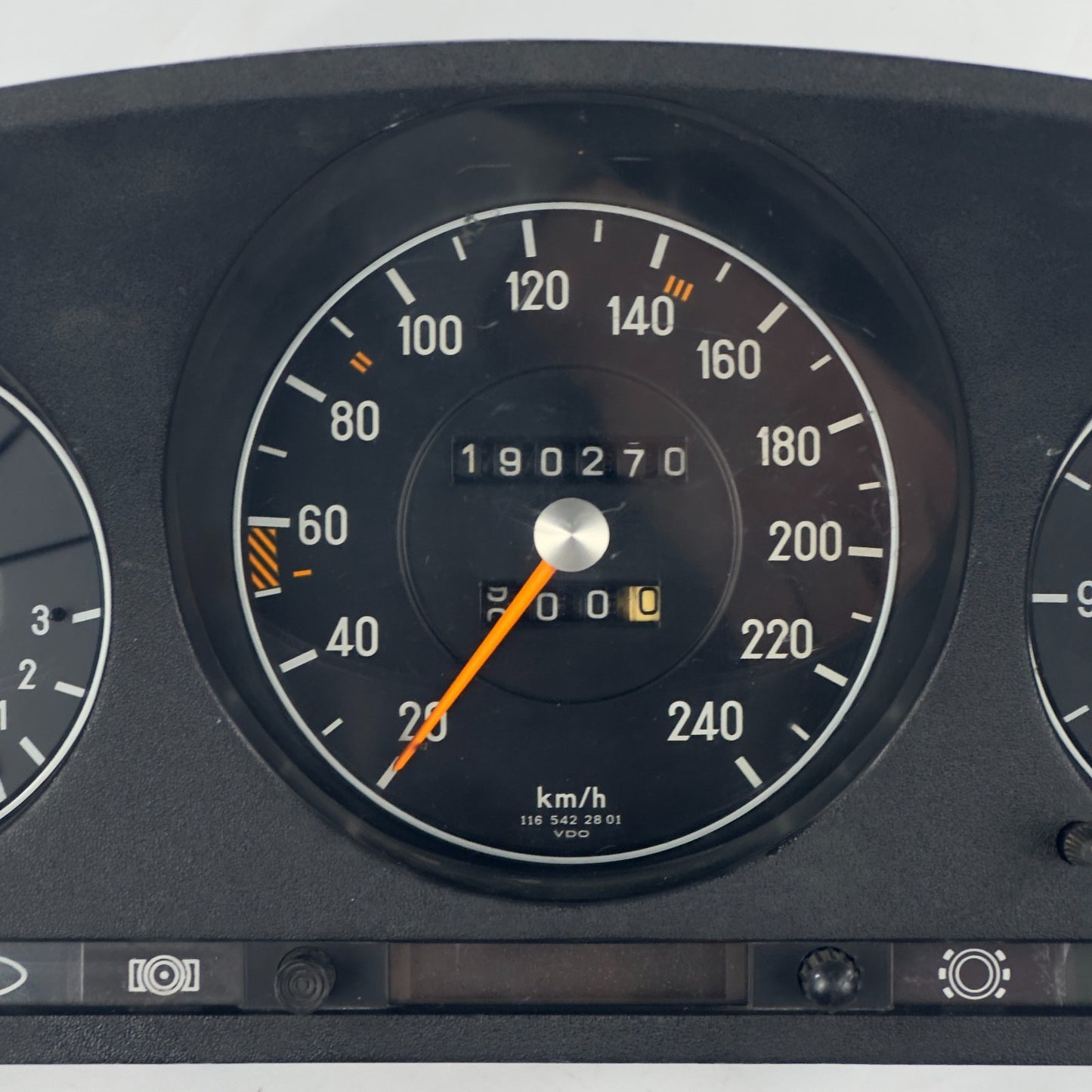 Mercedes W116 W107 Tacho Kombiinstrument Uhr Tankanzeige 240kmh VDO 11654228012