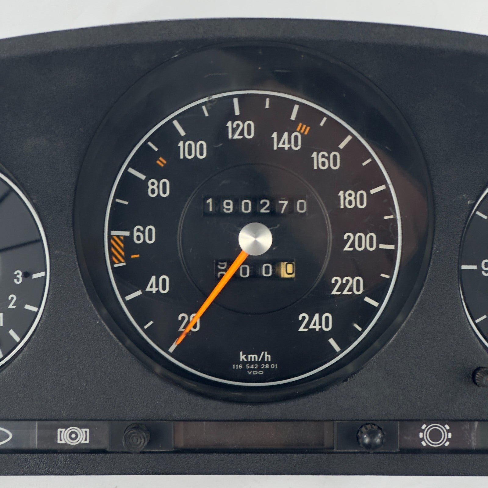 Mercedes W116 W107 Tacho Kombiinstrument Uhr Tankanzeige 240kmh VDO 11654228012