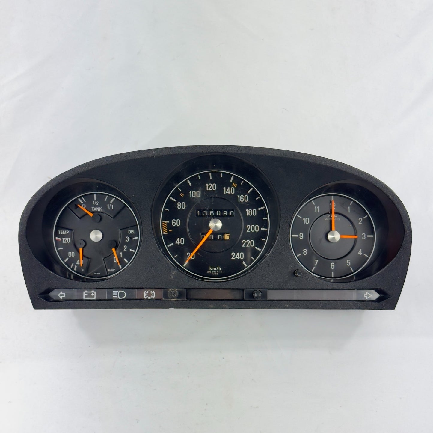Mercedes W116 W107 Tacho Kombiinstrument Uhr Tankanzeige 240kmh VDO 11654201010