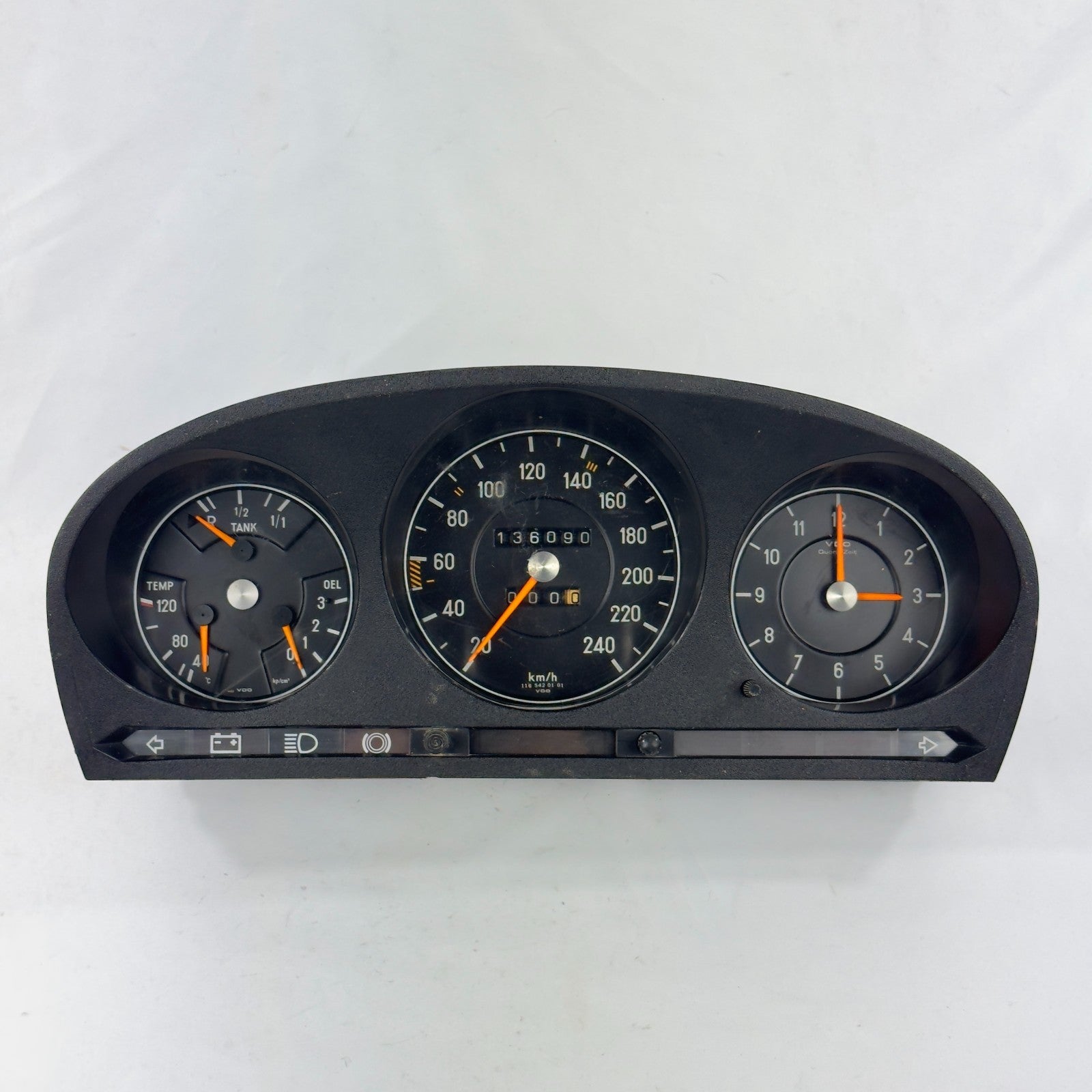 Mercedes W116 W107 Tacho Kombiinstrument Uhr Tankanzeige 240kmh VDO 11654201010