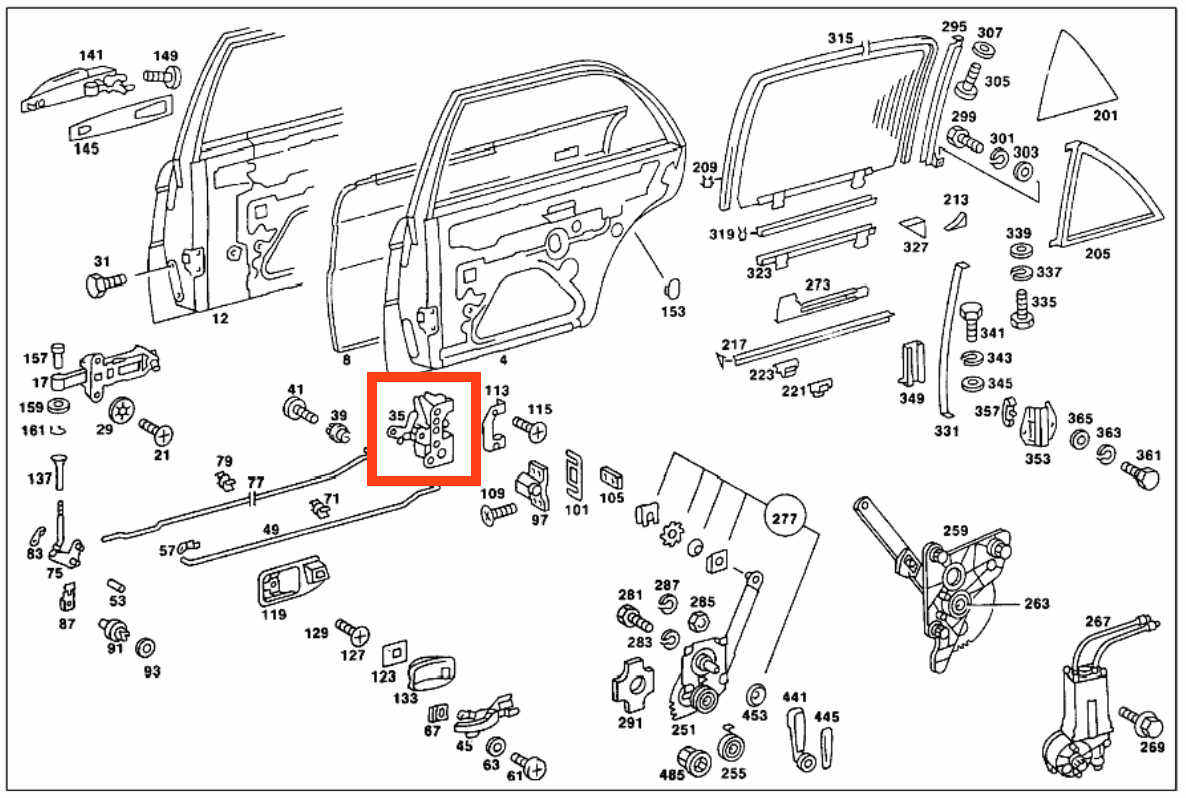 Mercedes Benz Türschloss Hinten Rechts Chrom Tür Schloss A1167300235