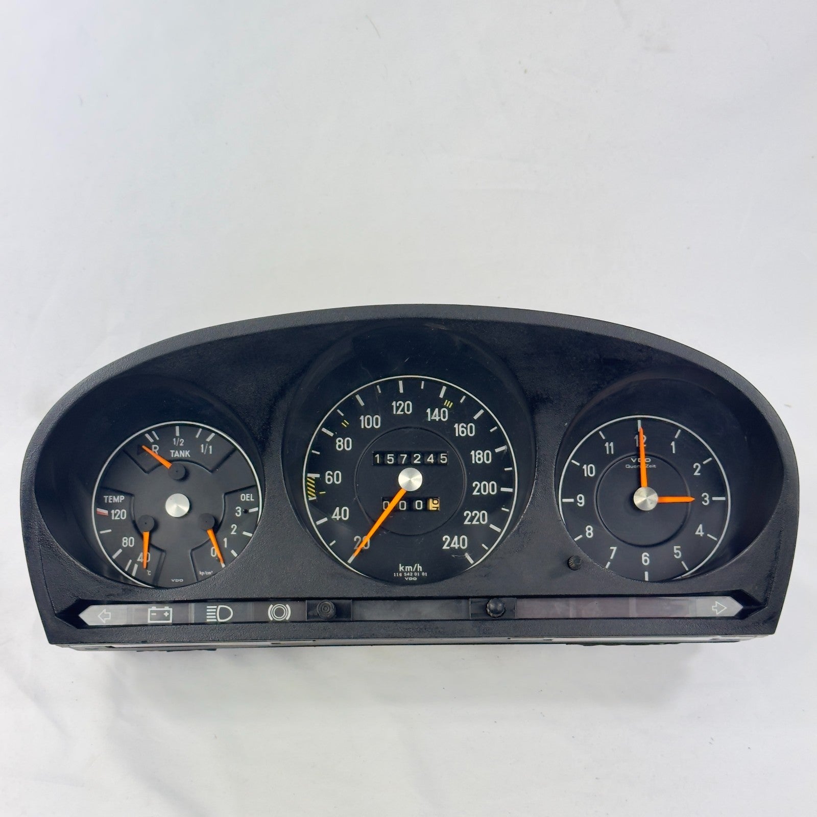 Mercedes W116 W107 Tacho Kombiinstrument Uhr Tankanzeige 240kmh VDO 11654205010