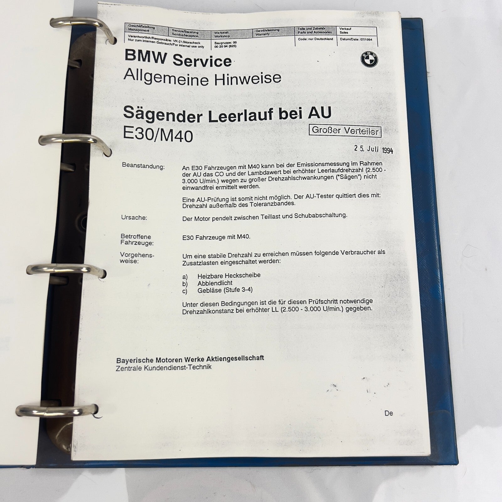 E30 E36 E34 Händlerschreiben Serviceinformationen Juli 1994 BMW Original – Bild 8