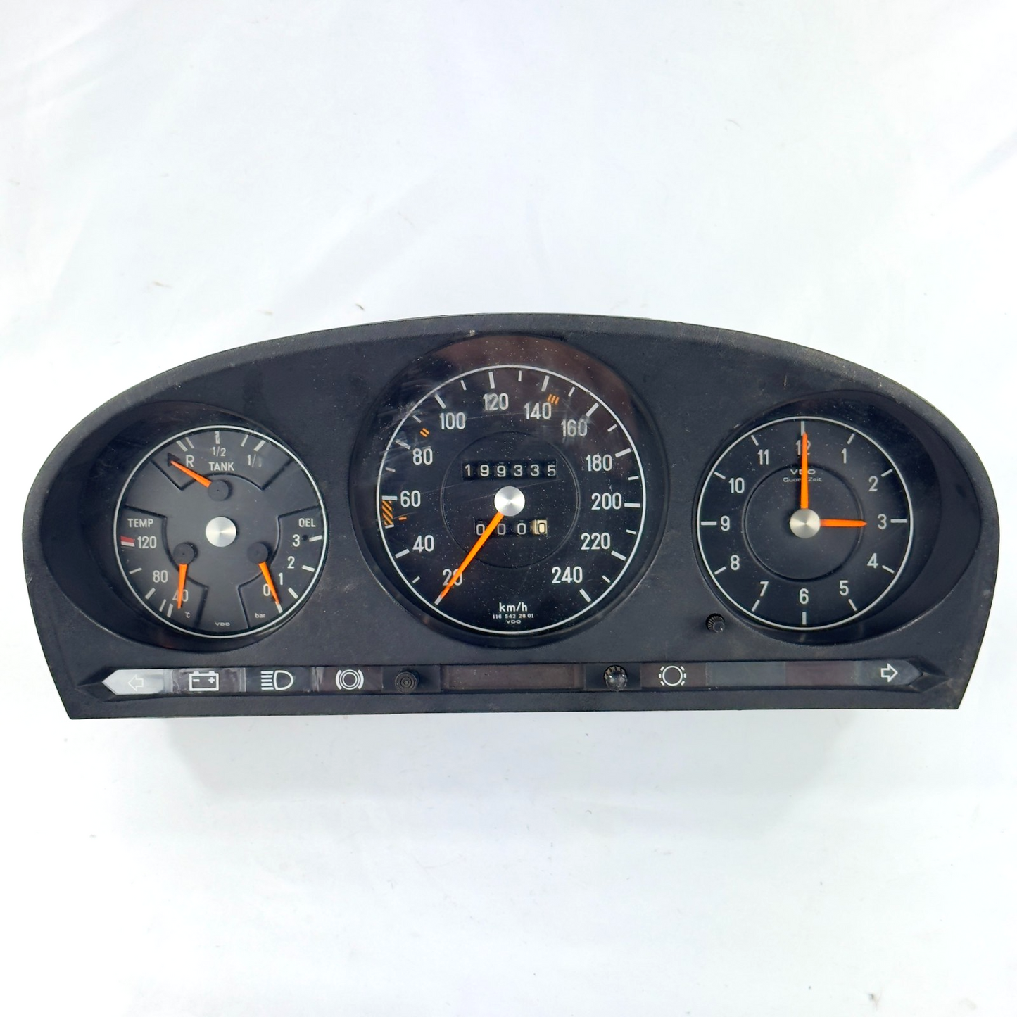 Mercedes W116 W107 Tacho Kombiinstrument Uhr Tankanzeige 240kmh VDO 11654228010